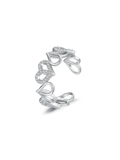925 Sterling Silver Cubic Zirconia Hoolow  Heart Dainty Band Ring