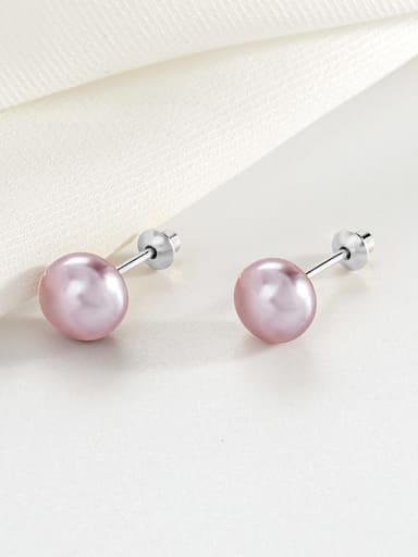 ES1710  Purple White Gold 925 Sterling Silver Imitation Pearl Round Minimalist Stud Earring