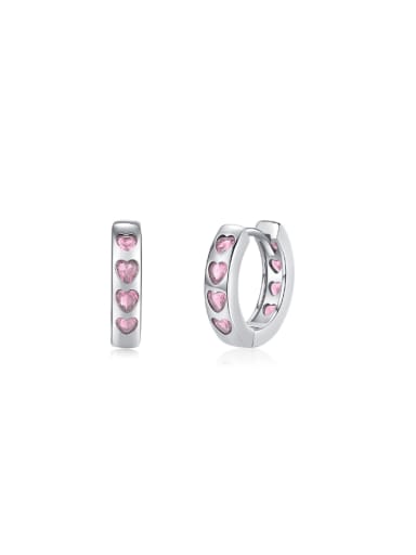 Pink 925 Sterling Silver Cubic Zirconia Heart Dainty Huggie Earring