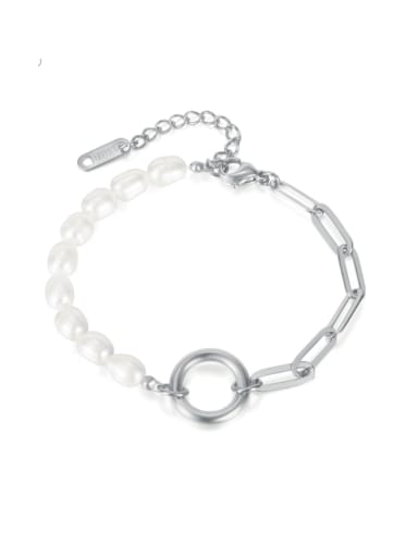 Titanium Steel Imitation Pearl Geometric Minimalist Link Bracelet