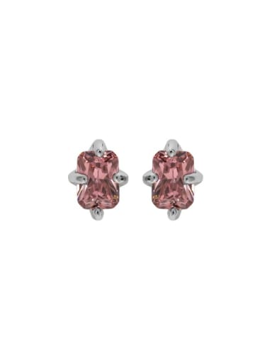 White gold [pink zircon] 925 Sterling Silver Cubic Zirconia Geometric Vintage Stud Earring