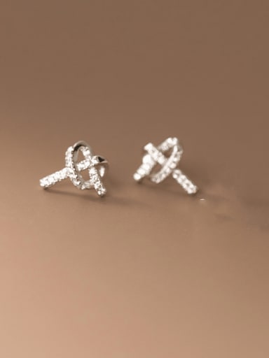 925 Sterling Silver Cubic Zirconia Geometric Knot Minimalist Stud Earring