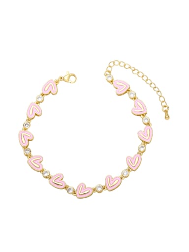 pink Brass Cubic Zirconia Multi Color Enamel Heart Vintage Bracelet