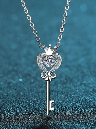 Sterling Silver Moissanite Key Dainty  Pendant Necklace