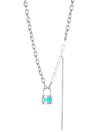 Titanium Steel Imitation Pearl Locket Minimalist Tassel Necklace