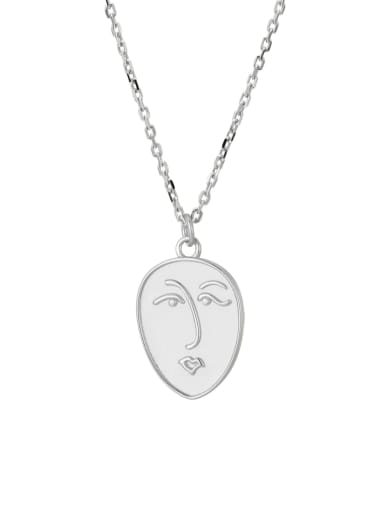 Platinum facial expression necklace 925 Sterling Silver Heart Minimalist Necklace