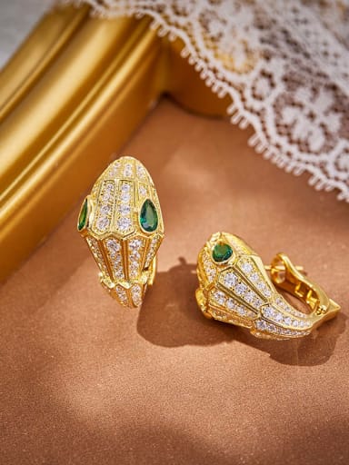 Brass Cubic Zirconia Snake Luxury Cluster Earring