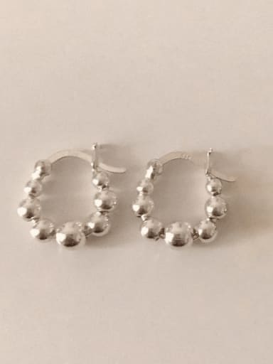 925 Sterling Silver Minimalist   Smooth Bead Round Huggie Earring