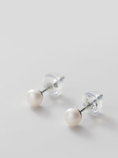 White Pearl Earrings Silver 5 -6mm 925 Sterling Silver Freshwater Pearl  Round Minimalist Stud Earring