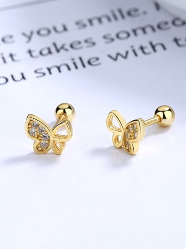 Gold color 925 Sterling Silver Stud Earring