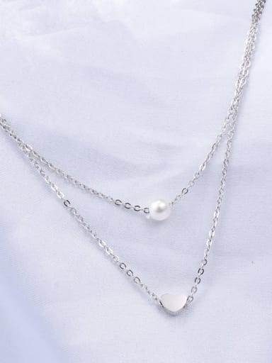 Titanium Imitation Pearl White Heart Minimalist Multi Strand Necklace
