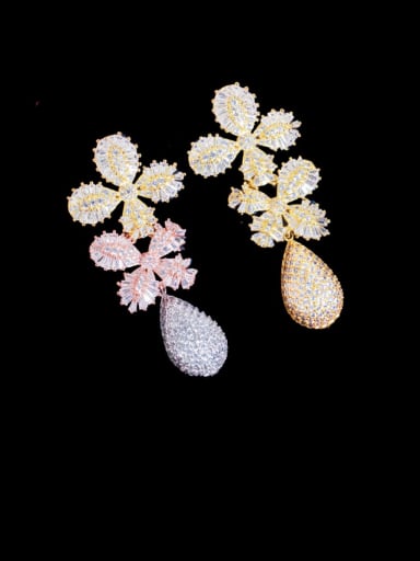 Tricolor Brass Cubic Zirconia Flower Luxury Cluster Earring