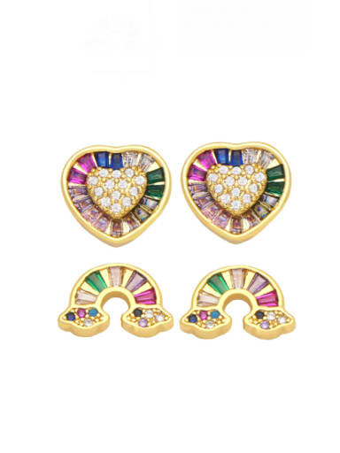 custom Brass Cubic Zirconia Rainbow Cute Heart Stud Earring