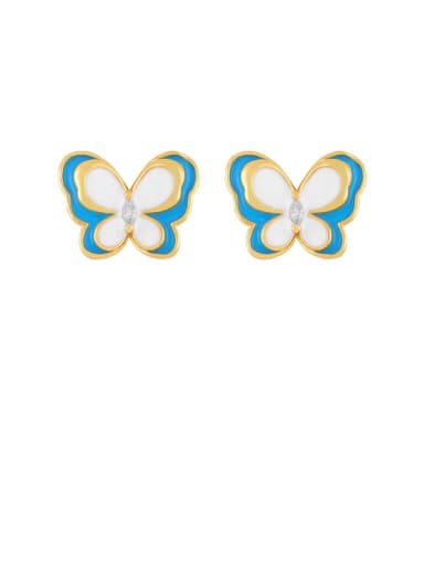 Light blue Brass Enamel Butterfly Cute Huggie Earring
