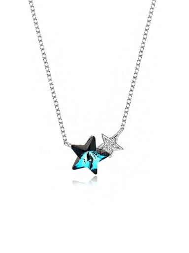 JYXZ 042 (blue gradient) 925 Sterling Silver Austrian Crystal Pentagram Classic Necklace