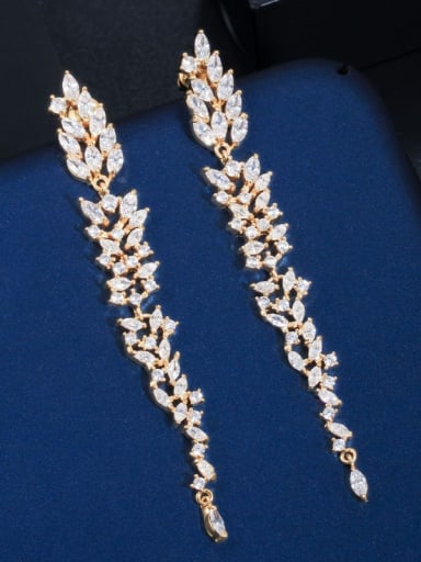 gold Brass Cubic Zirconia Flower Luxury Cluster Earring