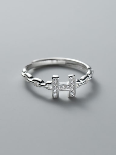 925 Sterling Silver Cubic Zirconia Letter Dainty Band Ring