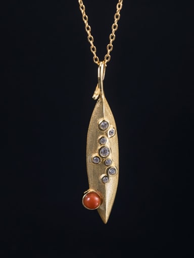 925 Sterling Silver Carnelian Leaf Vintage Necklace