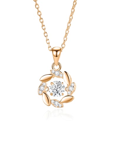 FDTD 028 Rose Gold+White  Zircon 925 Sterling Silver Moissanite Flower Dainty Necklace