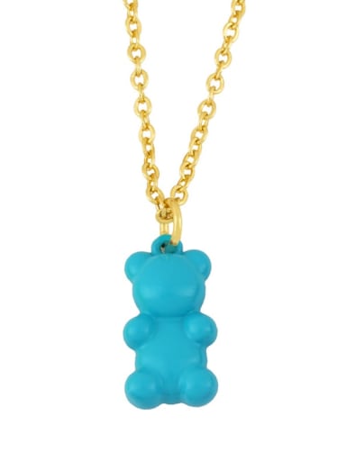 blue Brass Enamel Cute Bear Pendant Necklace