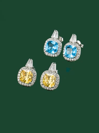 Brass Cubic Zirconia Multi Color Geometric Dainty Stud Earring
