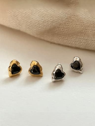 925 Sterling Silver Rhinestone Heart Vintage Stud Earring