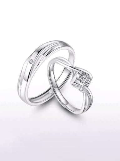 925 Sterling Silver Cubic Zirconia Geometric Minimalist Couple Ring