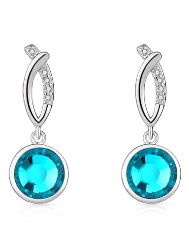JYEH 005 (Sea Blue) 925 Sterling Silver Austrian Crystal Round Classic Drop Earring