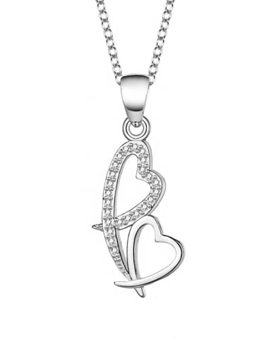 925 Sterling Silver Cubic Zirconia Asymmetrical Heart Minimalist Necklace