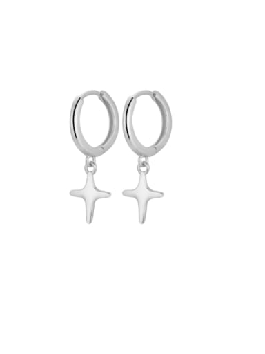 White gold 925 Sterling Silver Cross Minimalist  Four Pointed Star Earrings