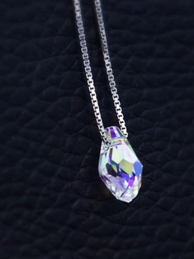925 Sterling Silver  Austrian crystal shiny colorful pendant Necklace