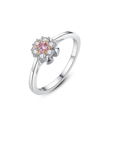 925 Sterling Silver Cubic Zirconia Multi Color Flower Minimalist Band Ring