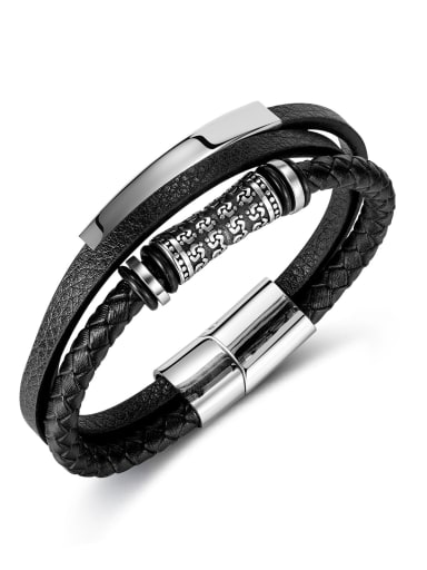Stainless steel Artificial Leather Geometric Hip Hop Set Bangle