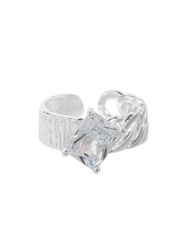 Silver [white zircon] 925 Sterling Silver Cubic Zirconia Geometric Minimalist Band Ring