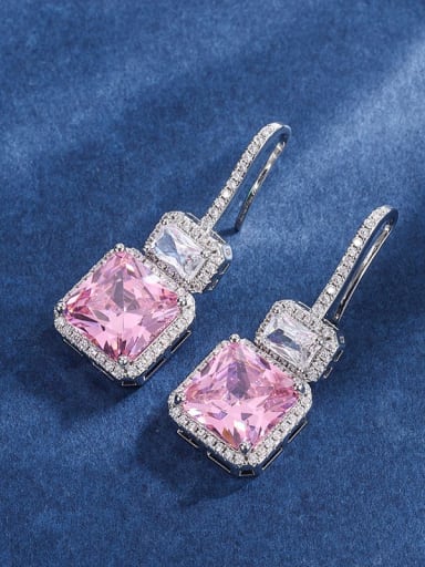 Pink diamond earrings Brass Cubic Zirconia Luxury Geometric  Earring and Necklace Set