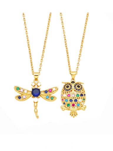 Brass Cubic Zirconia Owl Vintage Necklace
