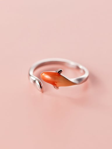 925 Sterling Silver Enamel Fish Cute Band Ring