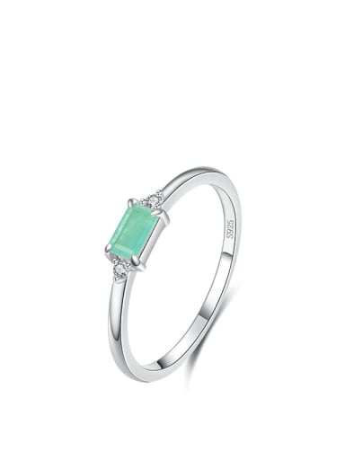 silver 925 Sterling Silver Opal Rectangle Dainty Band Ring