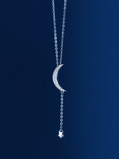 custom 925 Sterling Silver Cubic Zirconia Moon Tassel Dainty Tassel Necklace