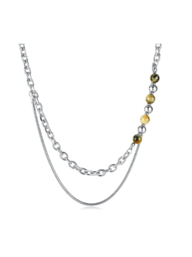 Stainless steel Tiger Eye Irregular Hip Hop Multi Strand Necklace