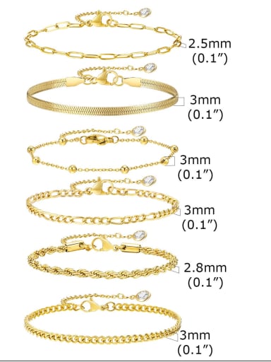 Gold 6-piece set Stainless steel Geometric Minimalist Link Bracelet