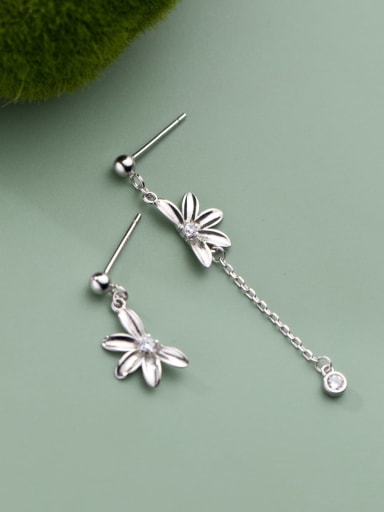 925 Sterling Silver Asymmetrical Flower Cute Drop Earring