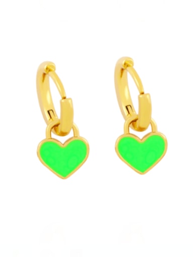 green Brass Enamel Heart Minimalist Huggie Earring