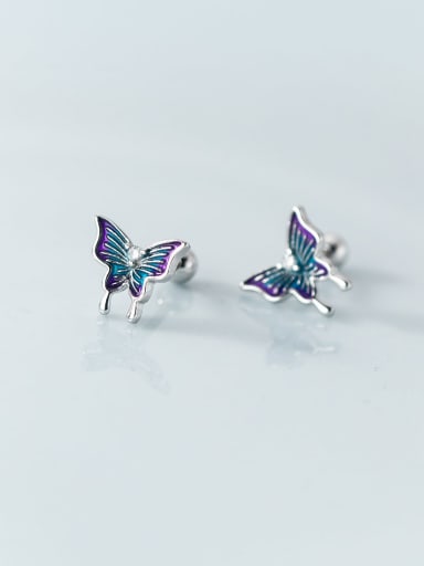 925 Sterling Silver Rhinestone Butterfly Cute Stud Earring