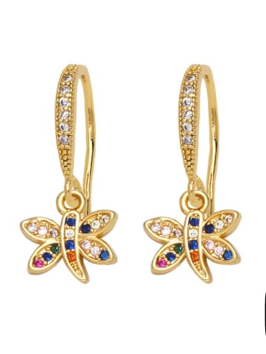 dragonfly Brass Cubic Zirconia Crown Vintage Huggie Earring