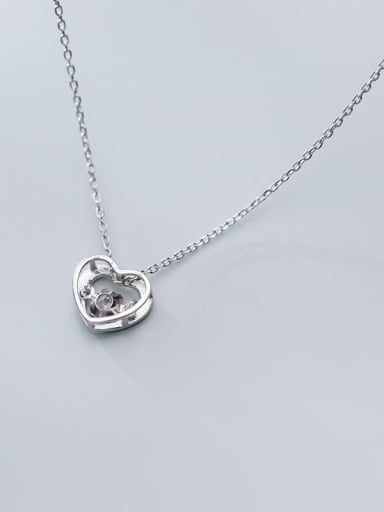 925 Sterling Silver Cubic Zirconia Simple hollow heart pendant  Necklace