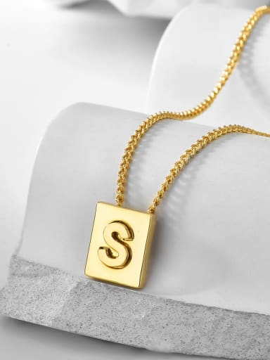 Gold Letter S Brass Geometric Minimalist Necklace