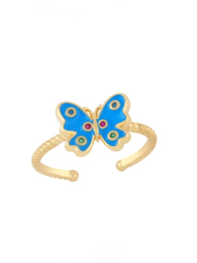 blue Brass Enamel Butterfly Minimalist Band Ring