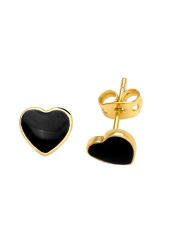 black Brass Enamel Heart Minimalist Stud Earring