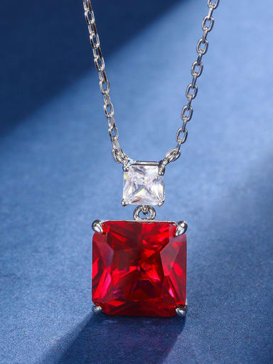 Red corundum pendant with chain Bronze Rhinestone Luxury Geometric  Earring and Necklace Set